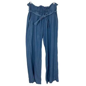 Thread & Supply Denim Chambray Paperbag Waist Pants Large Fits Med Blue Belted
